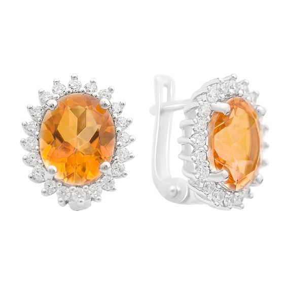 Серебряные серьги с золотим кварцем, фианитами