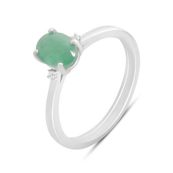 Серебряное кольцо с изумрудом, фианитами