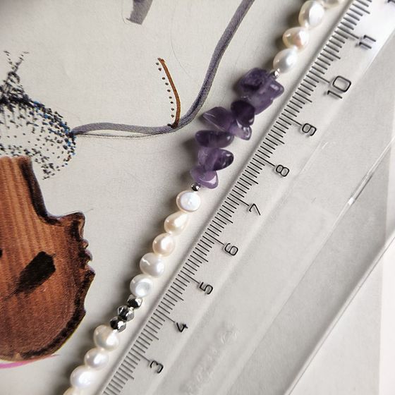 Серебряный браслет с аметистом, жемчугом барочным