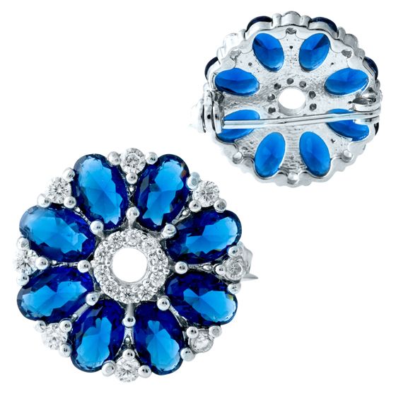 Серебряная брошка с сапфиром nano 3.105ct, фианитами