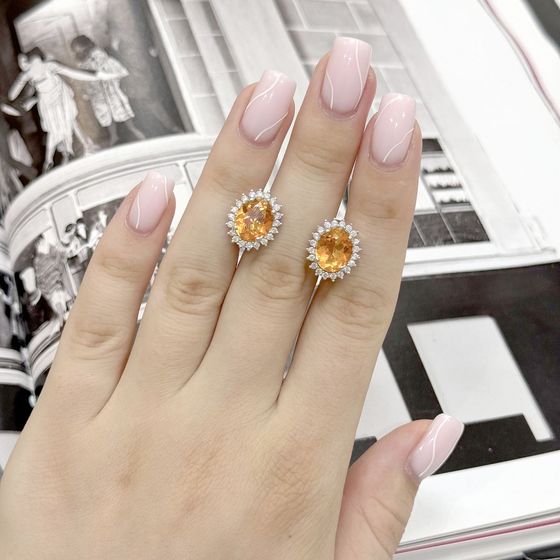 Серебряные серьги с золотим кварцем, фианитами