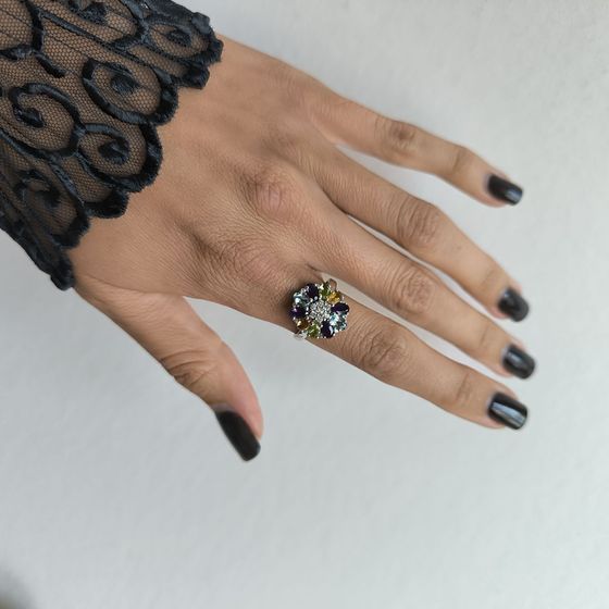 Серебряное кольцо с аметистом 3.048ct, цитрином, хризолітом, топазом