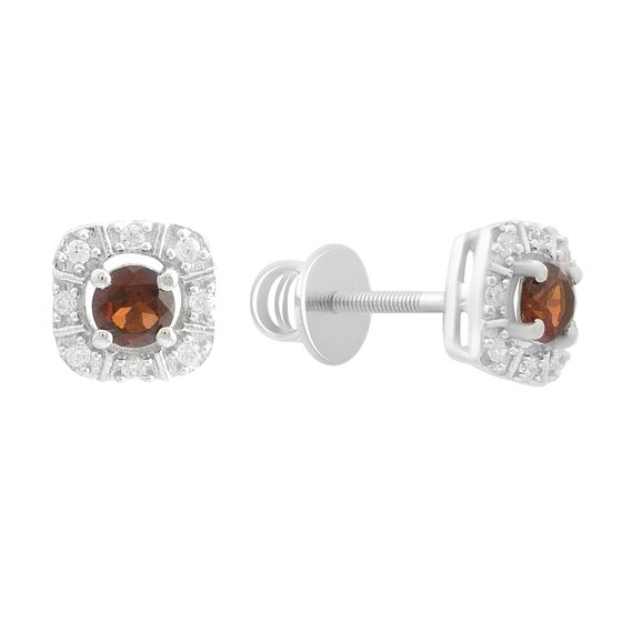 Серебряные серьги с гранатом 0.949ct, фианитами