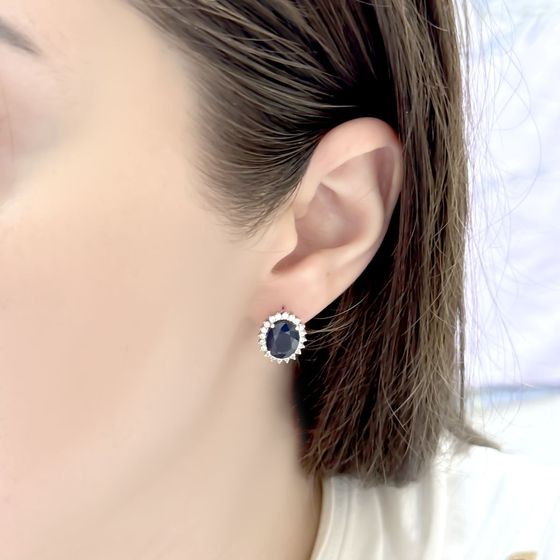 Серебряные серьги с сапфиром 7.199ct, фианитами