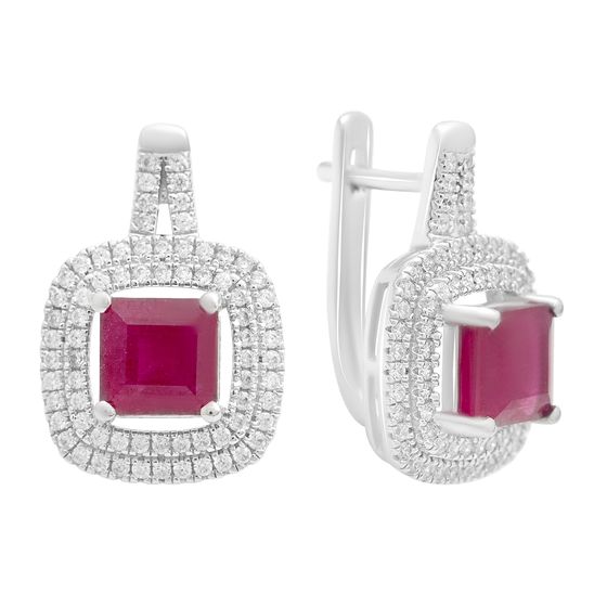 Серебряные серьги с рубином 6.342ct, фианитами
