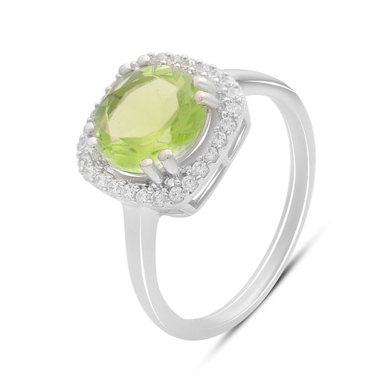 Серебряное кольцо с хризолітом 1.835ct, фианитами