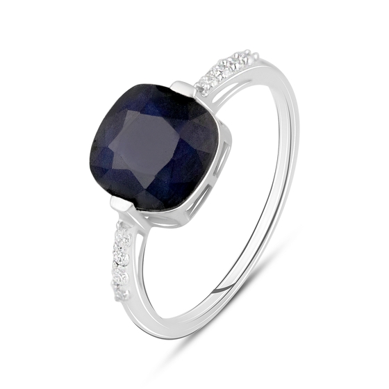 Серебряное кольцо с сапфиром 4.19ct, фианитами