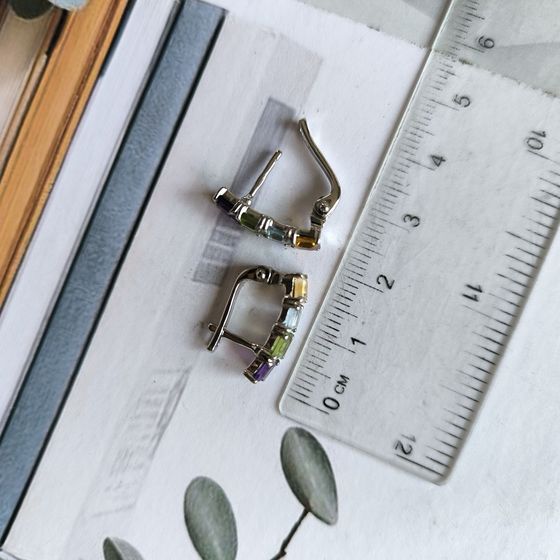 Серебряные серьги с аметистом 3.007ct, цитрином, хризолітом