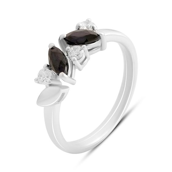 Серебряное кольцо с сапфиром, фианитами
