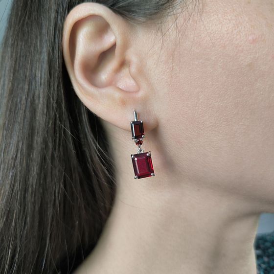 Серебряные серьги с гранатом, гранатом nano