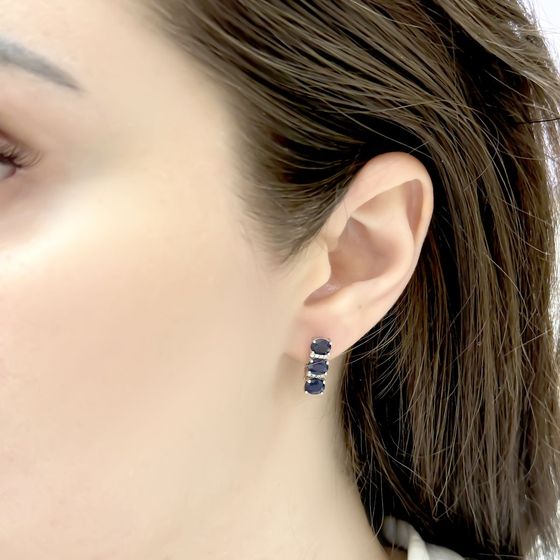 Серебряные серьги с сапфиром 2.844ct, фианитами