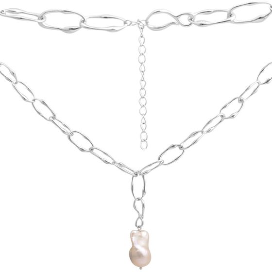 Серебряное колье с жемчугом барочным