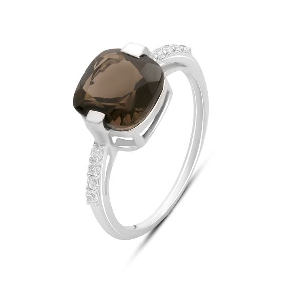 Серебряное кольцо с раухтопазом (дымчатым кварцем), фианитами