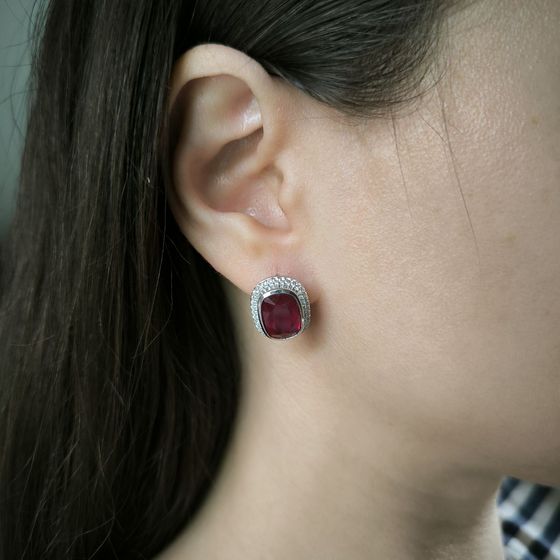 Серебряные серьги с рубином 12.095ct