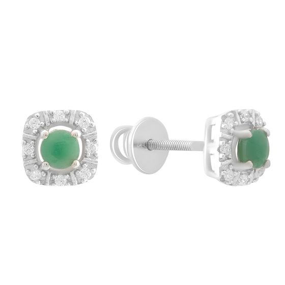 Серебряные серьги с изумрудом, фианитами