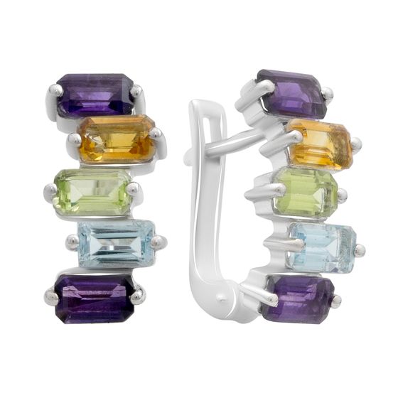 Серебряные серьги с аметистом 3.125ct, цитрином, хризолітом, топазом