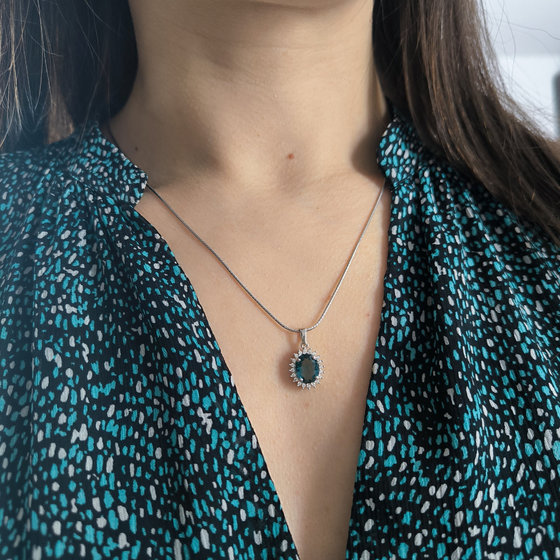 Серебряная подвеска с топазом Лондон Блю 2.288ct, фианитами
