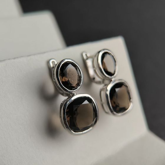 Серебряные серьги с раухтопазом (дымчатым кварцем) 15.475ct