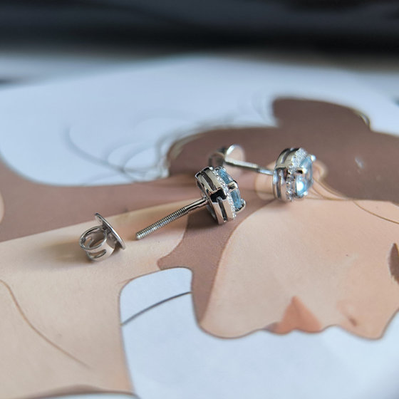 Серебряные серьги с топазом 1.608ct, фианитами