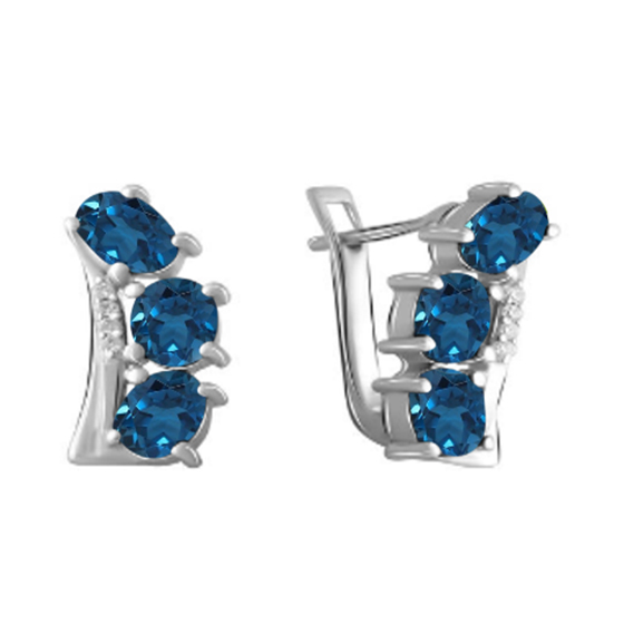 Серебряные серьги с топазом Лондон Блю 3.632ct