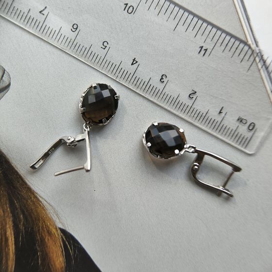 Серебряные серьги с раухтопазом (дымчатым кварцем) 9.575ct
