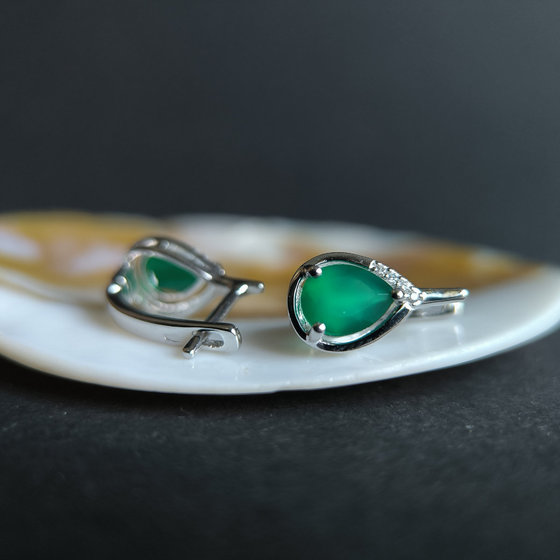 Серебряные серьги с агатом 2.235ct, фианитами
