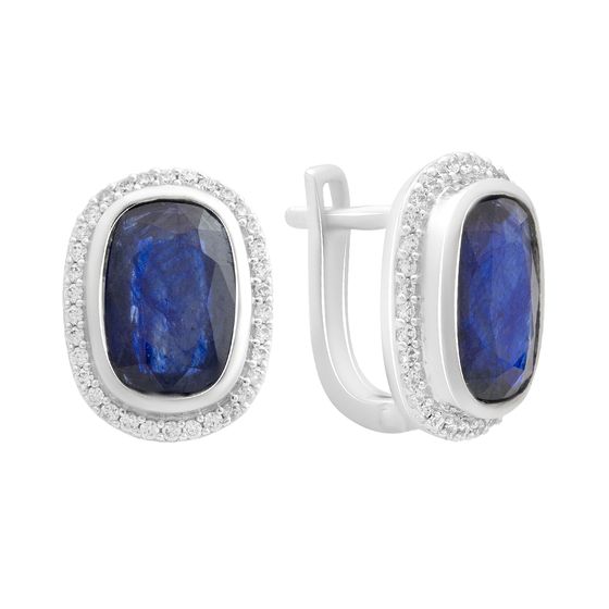 Серебряные серьги с сапфиром 5.218ct, фианитами