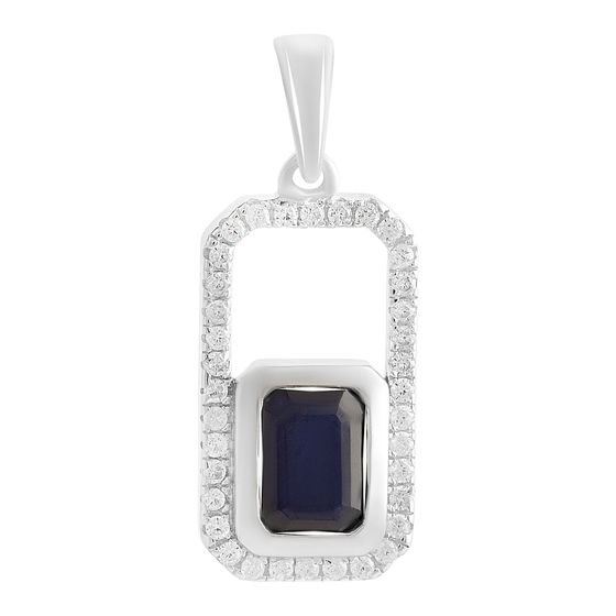 Серебряная подвеска с сапфиром 1.627ct, фианитами