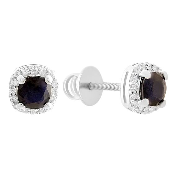 Серебряные серьги с сапфиром 1.802ct, фианитами