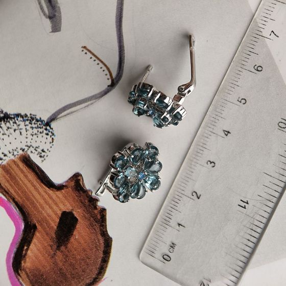 Серебряные серьги с топазом Лондон Блю 6.088ct, топазом