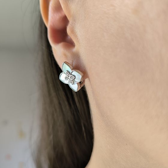 Серебряные серьги с перламутром, фианитами