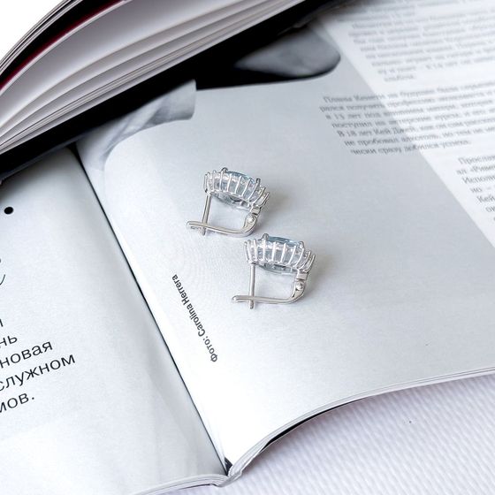 Серебряные серьги с топазом 6.53ct, фианитами