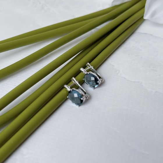 Серебряные серьги с топазом Лондон Блю 4.28ct