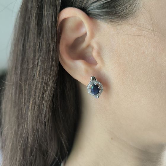 Серебряные серьги с сапфиром 4.21ct, фианитами