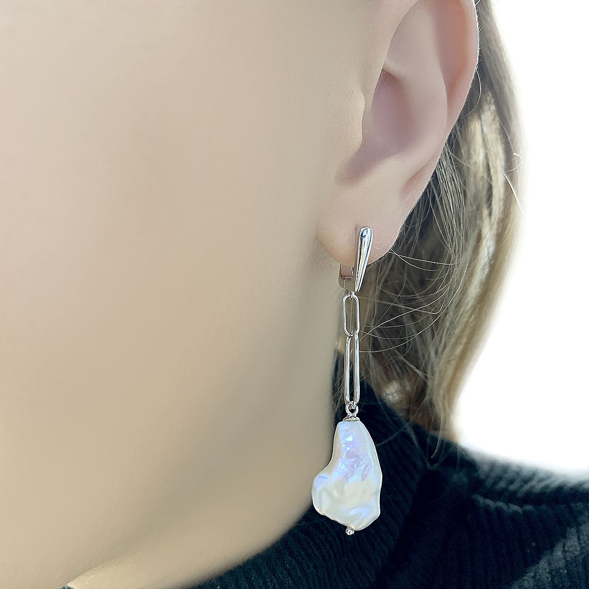 Серебряные серьги с жемчугом барочным 26.575ct