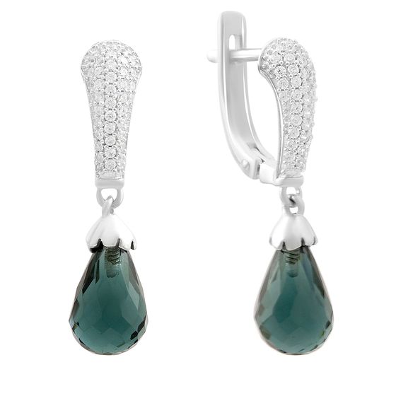 Серебряные серьги с топазом Лондон Блю 6.713ct, фианитами