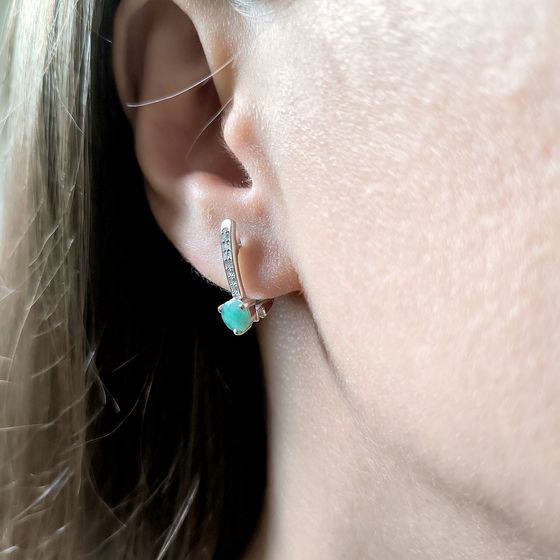 Серебряные серьги с изумрудом 1.192ct, фианитами