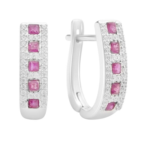 Серебряные серьги с рубином 1.455ct, фианитами