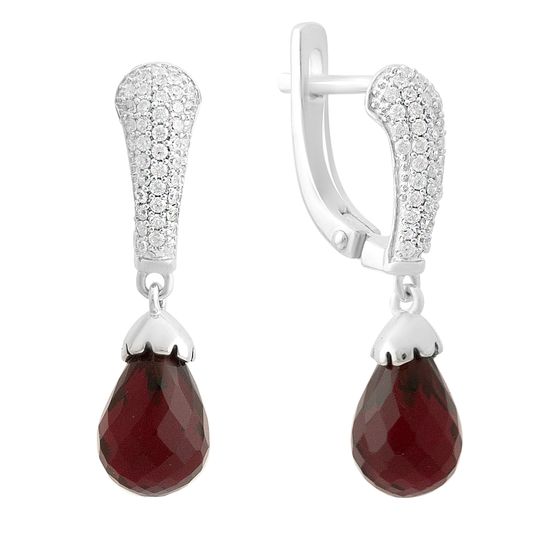 Серебряные серьги с гранатом nano 6.583ct, фианитами