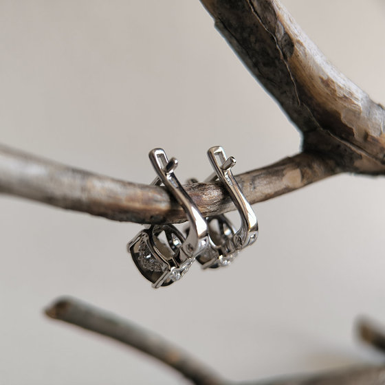 Серебряные серьги с раухтопазом (дымчатым кварцем) 3.725ct, фианитами