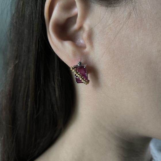 Серебряные серьги с рубином 4.188ct