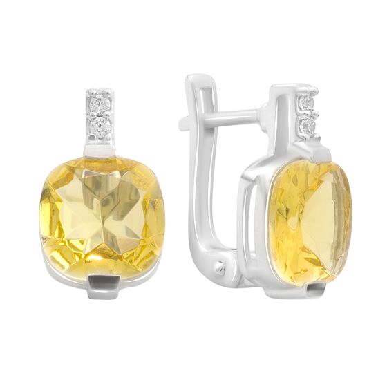Серебряные серьги с цитрином nano 5.42ct, фианитами