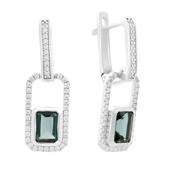 Серебряные серьги с топазом Лондон Блю 2.516ct, фианитами
