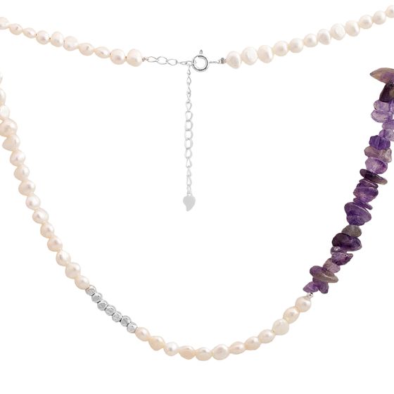 Серебряное колье с жемчугом барочным, аметистом
