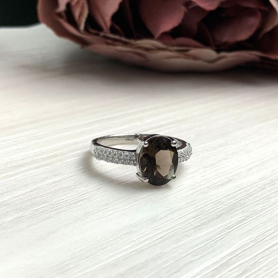 Серебряное кольцо с раухтопазом (дымчатым кварцем)