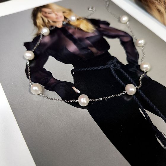 Серебряное колье с жемчугом барочным