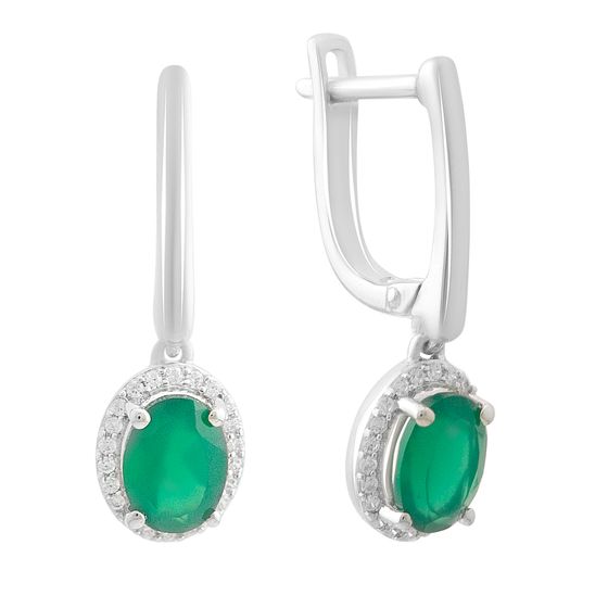 Серебряные серьги с агатом 2.771ct, фианитами