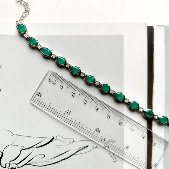 Серебряный браслет с агатом 9.393ct, фианитами