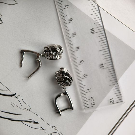 Серебряные серьги с раухтопазом (дымчатым кварцем) 8.502ct, фианитами