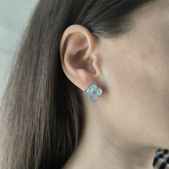 Серебряные серьги с перламутром, фианитами